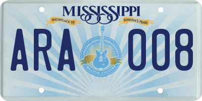 MS license plate ARA008