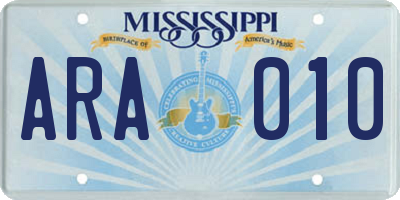 MS license plate ARA010