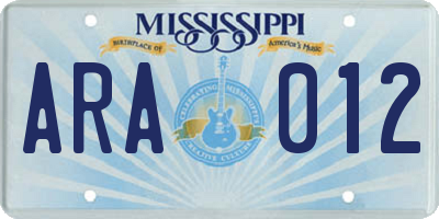 MS license plate ARA012