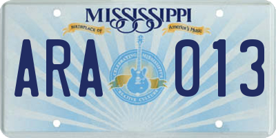 MS license plate ARA013