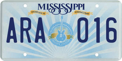 MS license plate ARA016