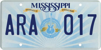 MS license plate ARA017