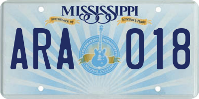 MS license plate ARA018