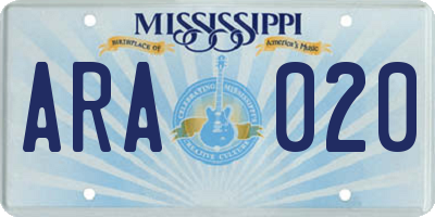 MS license plate ARA020
