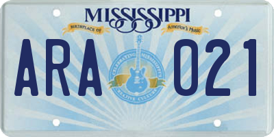 MS license plate ARA021