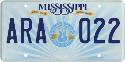 MS license plate ARA022