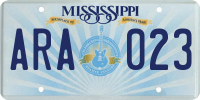 MS license plate ARA023