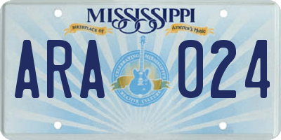 MS license plate ARA024
