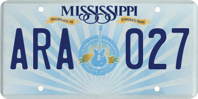 MS license plate ARA027