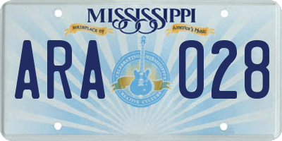 MS license plate ARA028