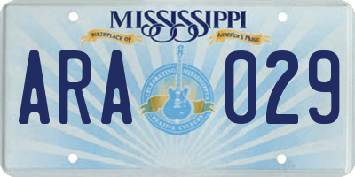 MS license plate ARA029