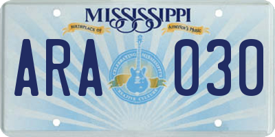 MS license plate ARA030