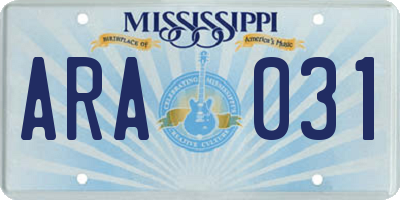 MS license plate ARA031