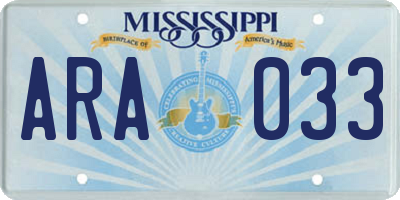 MS license plate ARA033
