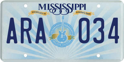 MS license plate ARA034