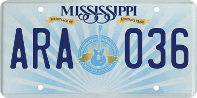 MS license plate ARA036