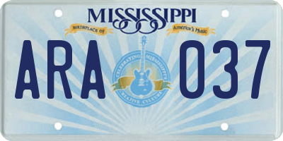 MS license plate ARA037