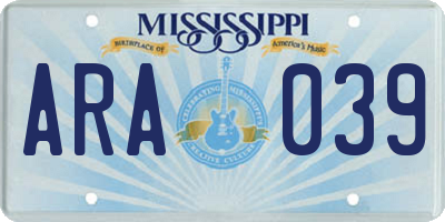 MS license plate ARA039