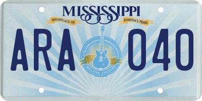 MS license plate ARA040