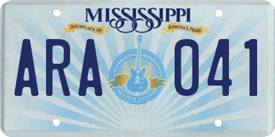 MS license plate ARA041