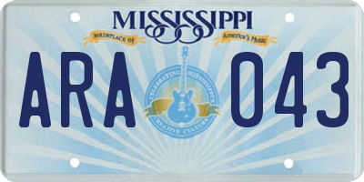 MS license plate ARA043