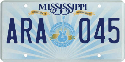MS license plate ARA045