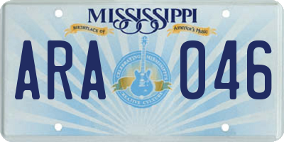 MS license plate ARA046