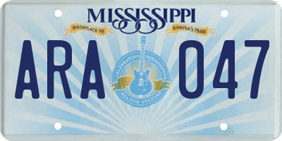 MS license plate ARA047