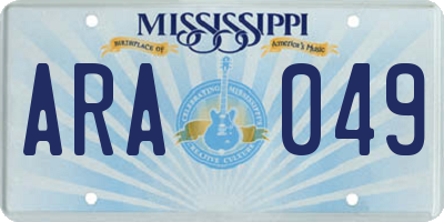 MS license plate ARA049