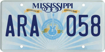 MS license plate ARA058