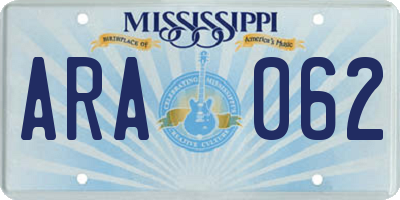 MS license plate ARA062