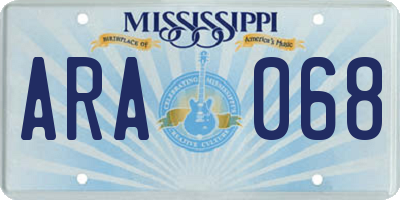 MS license plate ARA068