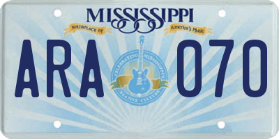 MS license plate ARA070
