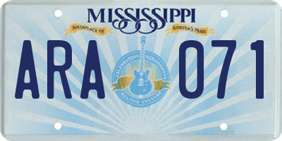 MS license plate ARA071