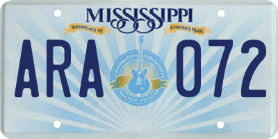 MS license plate ARA072