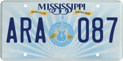 MS license plate ARA087