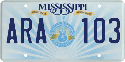 MS license plate ARA103