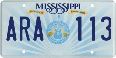 MS license plate ARA113