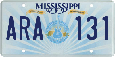 MS license plate ARA131