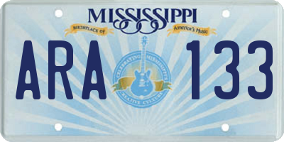 MS license plate ARA133