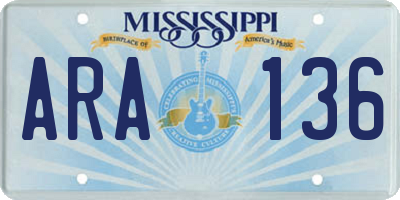 MS license plate ARA136
