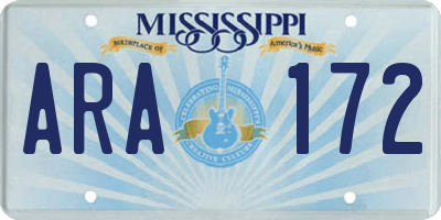 MS license plate ARA172