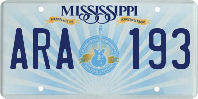 MS license plate ARA193