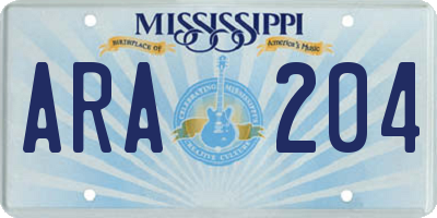 MS license plate ARA204