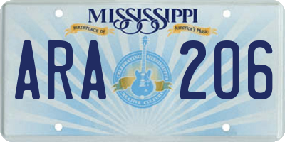 MS license plate ARA206