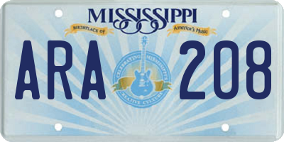 MS license plate ARA208