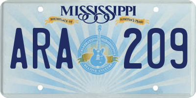 MS license plate ARA209