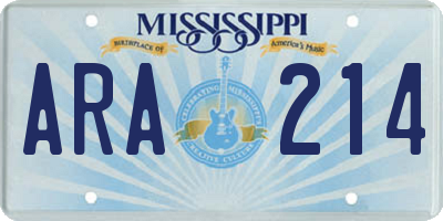 MS license plate ARA214
