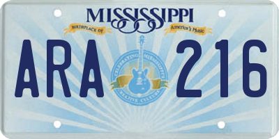 MS license plate ARA216