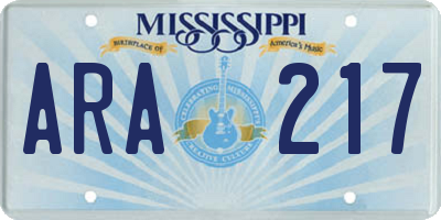 MS license plate ARA217